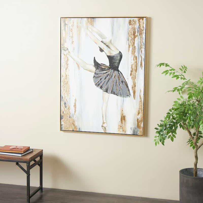 Gold Polystone Ballet Dancer Living Room Framed Wall Art with Black and Gold Foil Accents - Gold