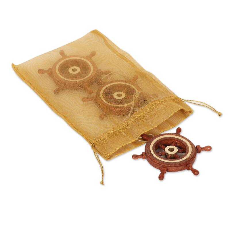 NOVICA Handmade Ahoy! Wood And Brass Ornaments (Set Of 3) - 0.5" D