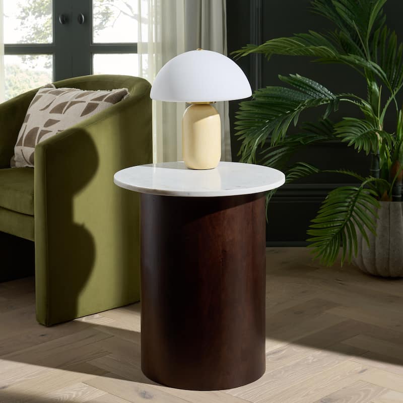 SAFAVIEH Home Kappie Round Accent Table - 19"W x 19"D x 22"H - White/Dark Brown