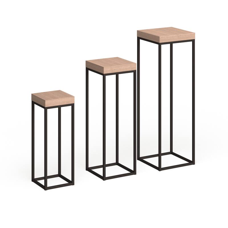 Allan Andrews Neutral Wood & Metal Pedestal Accent Tables - Set of 3