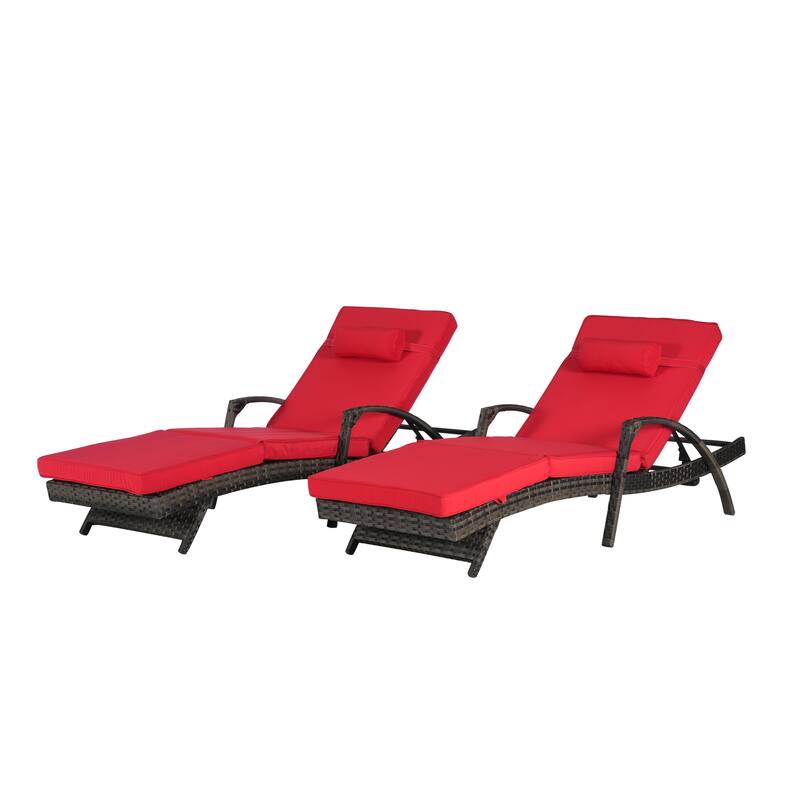 Outdoor Wicker Long Reclining Chair Set of 2, Wicker Reclining Lounge Chair Lawn Sunbathing Chairs for Beach Poolside Garden