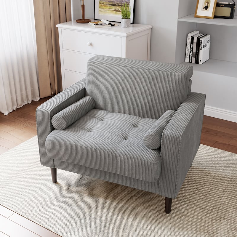 Modern Upholstered Accent Chairs, Corduroy Wide Armchairs For Living Room