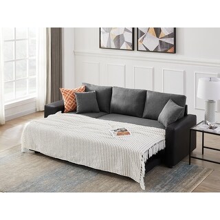 Linen Reversible Sleeper Sectional Sofa with storage and 2 stools Steel ...
