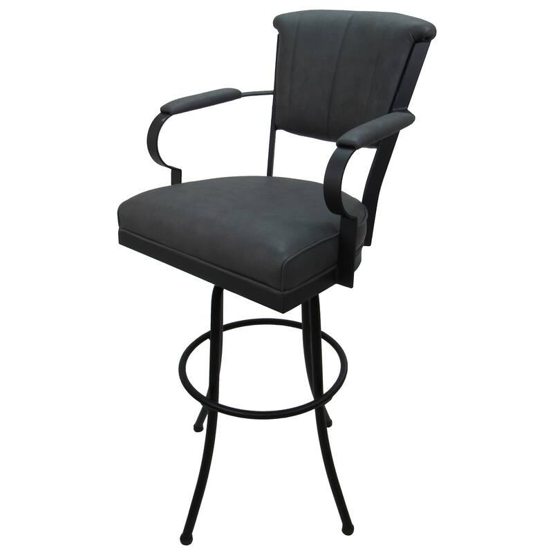 Miami Extra Tall 34" Spectator Metal Bar Stool on Noam Base - 34" Seat Height - Grey Vinyl - Black