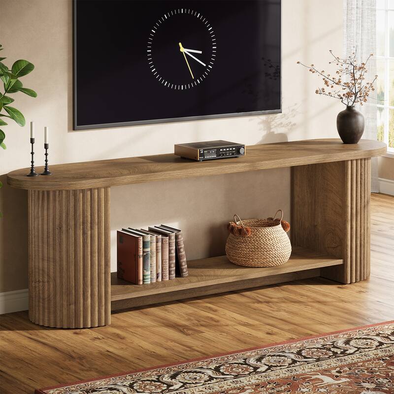 63" Fluted TV Stand, Farmhouse Entertainment Center Media Console Stand