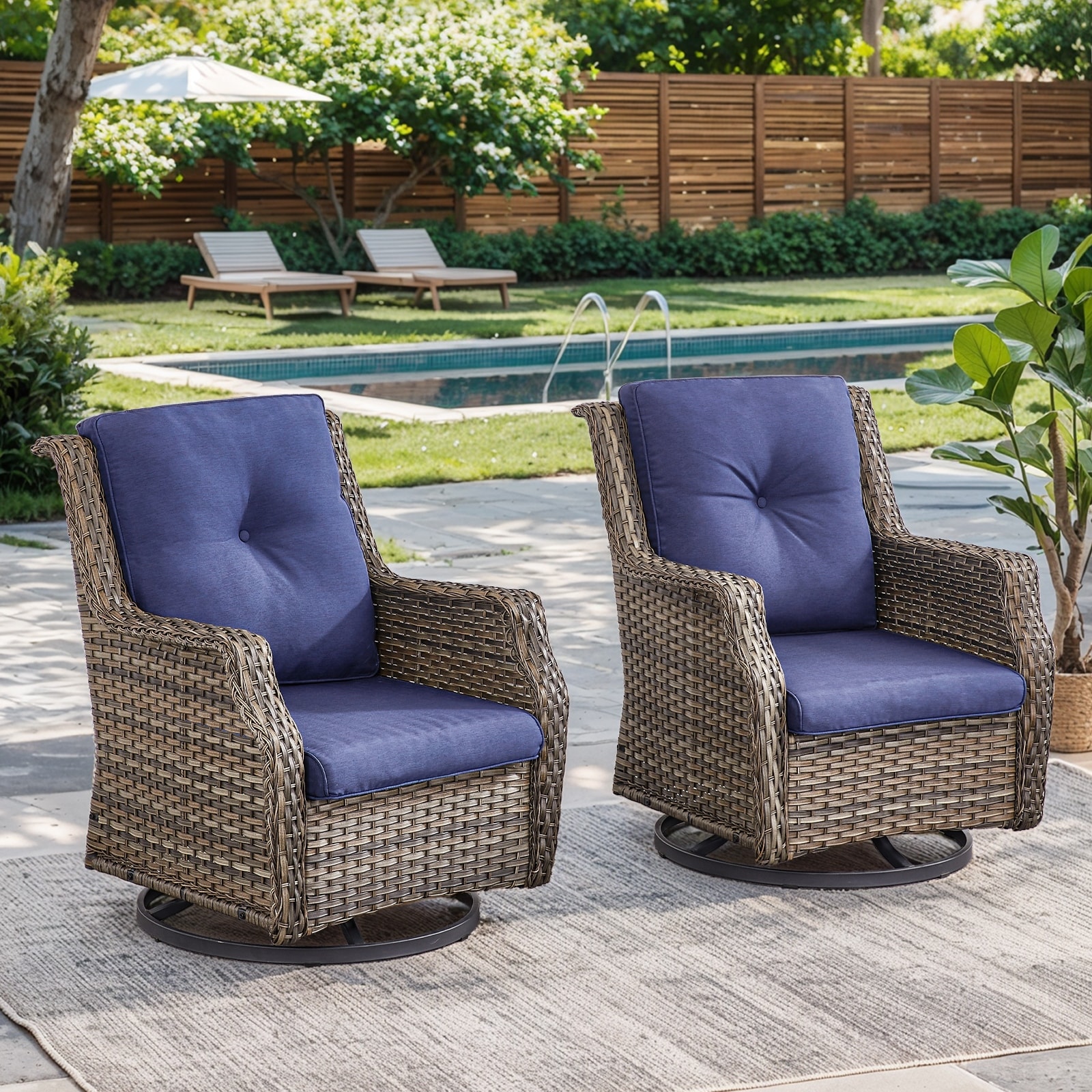 Gymojoy Patio Swivel Rocker Chairs Sets of 2 - Grey Wicker