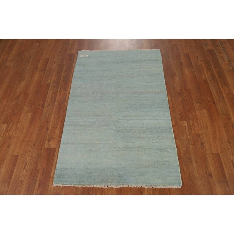 Modern Green Blue Gabbeh Oriental Accent Rug Handmade Wool Carpet - 2'7" x 4'1"