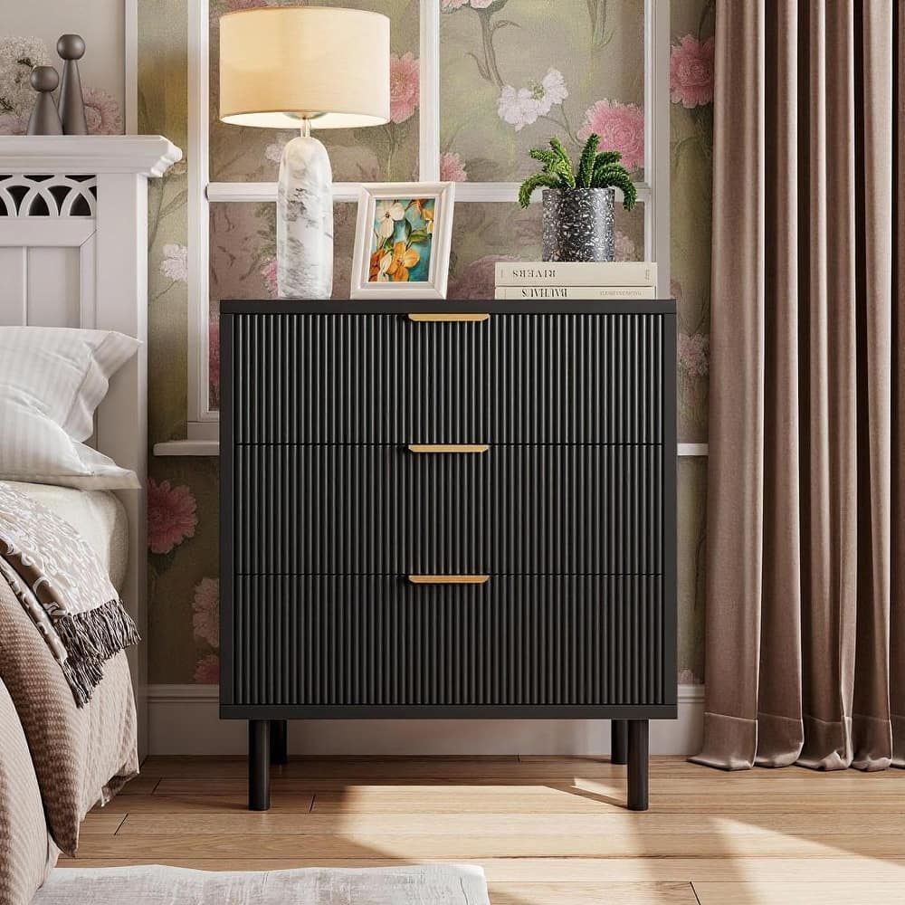 27.6'' Fluted 3 Drawer Dresser, with Anti-Tipping Device