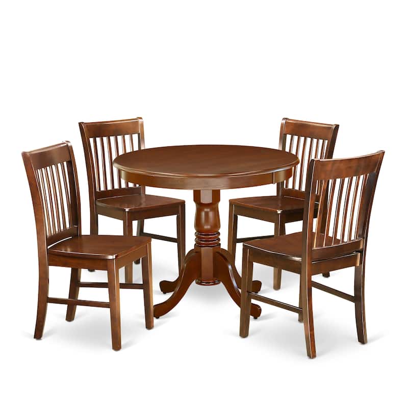 Dining Set - Round 36 Inch Table and Wood Seat Chairs Kitchen Set in Mahogany Finish (Pieces Option)