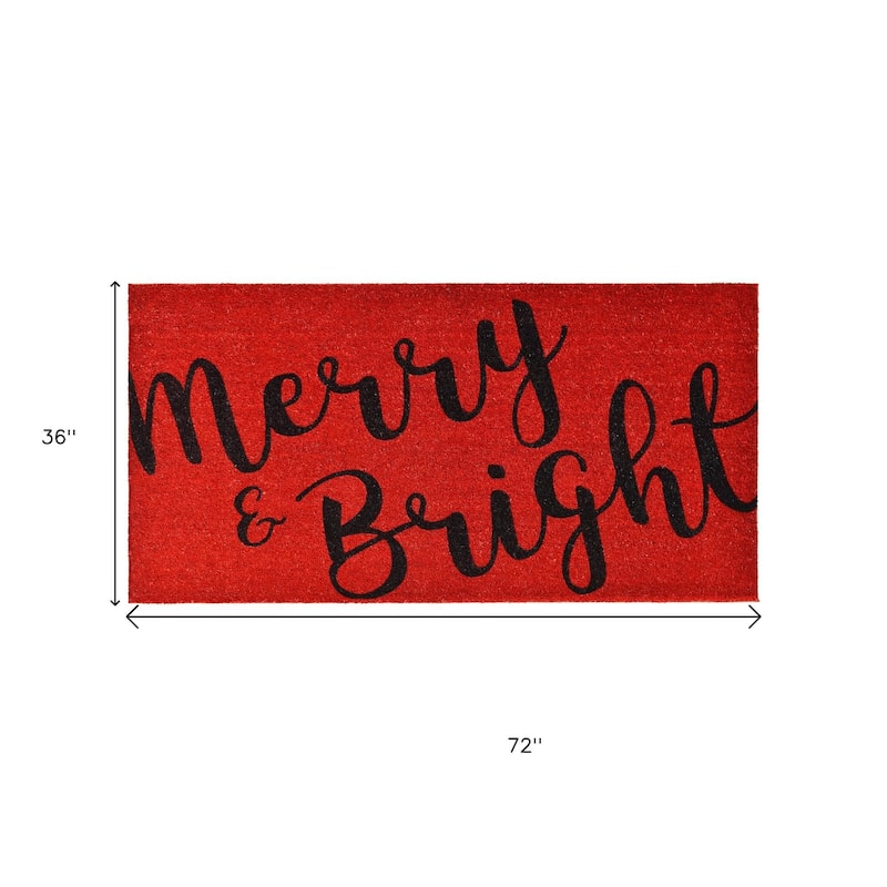 HomeRoots 36" X 72" Red And Black Christmas Merry and Bright Outdoor Coir Door Mat - 36.00' X '72.00