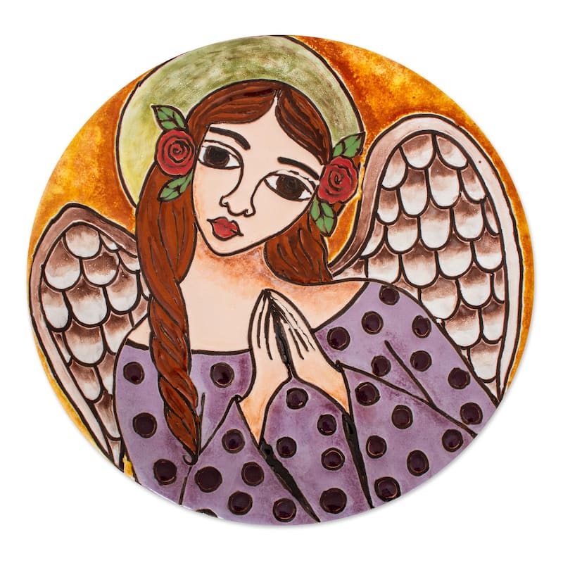 Novica Handmade Angel With Roses Ceramic Decorative Plate