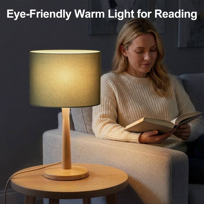 16.3 in. Modern Natural Wood Table Lamp with Linen Fabric Shade