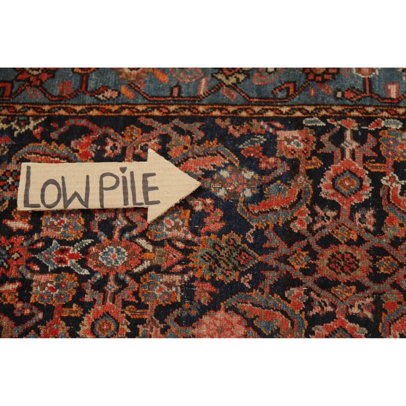 Hand Knotted Oriental 100% Wool Carpet Traditional Geometric Navy Blue & Blues Bidjar Runner Rug - 19' 6'' X 3' 5''