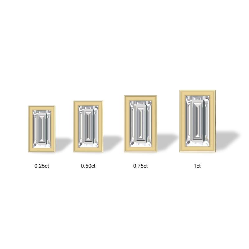 Marquee Lab Grown 1/2 Carat Baguette Bezel Set Diamond Solitaire Earrings in 14K Yellow Gold