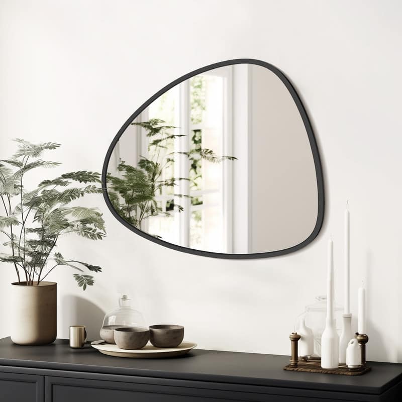 Aluminum-framed Pebble Asymmetrical Decorative Mirror - Black - 20x25 in