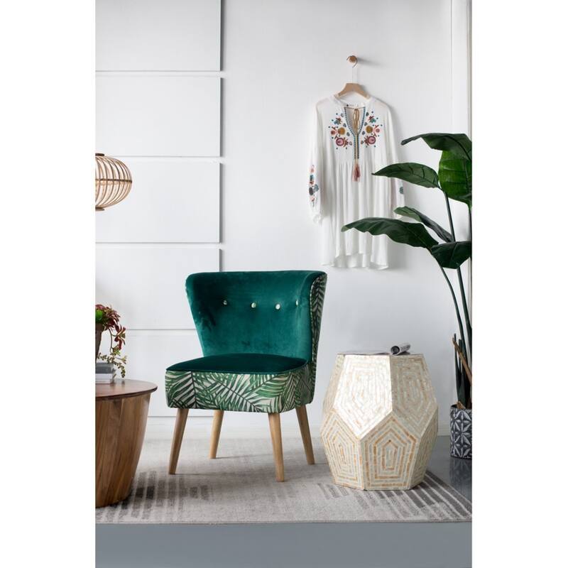Hexagonal Capiz Shell Inlay Accent Stool - 21" - Cream and Beige