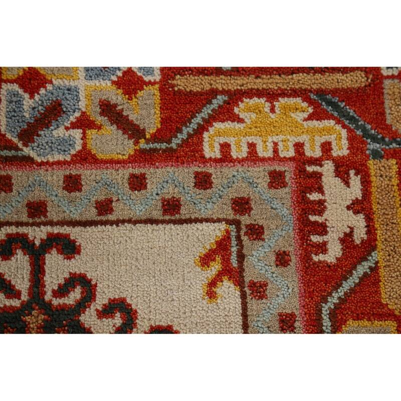 Geometric Heriz Serapi Indian Area Rug Hand-Knotted Wool Carpet - 8'11" x 12'0"