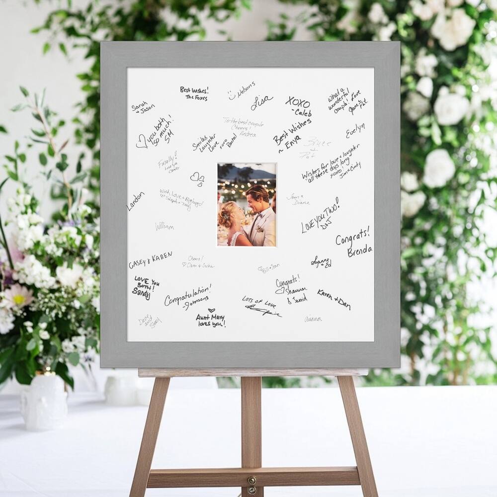 Brush Nickel Signature Mat Picture Frame - Autograph Photo Frame Guest Book Alternative for Weddings, Graduations, or Retirement
