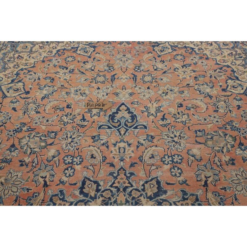 Traditional Orange Kashan Persian Vintage Rug Hand-Knotted Wool Carpet - 8'3"x 13'0"