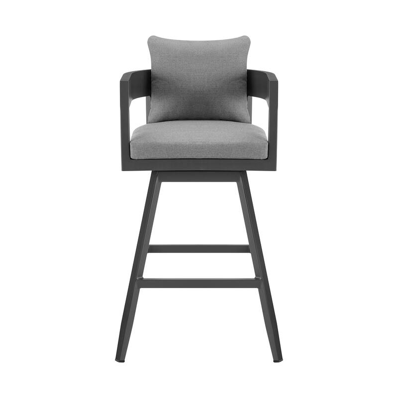 HomeRoots 34" Dark Gray Metal Swivel Low back Outdoor Counter Height Bar chair with Footrest