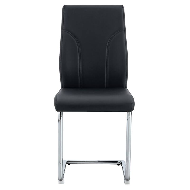 2 Dining Chair Set:Black Dining Chair Set, PU Material High Back Seat and Sturdy Leg Chair