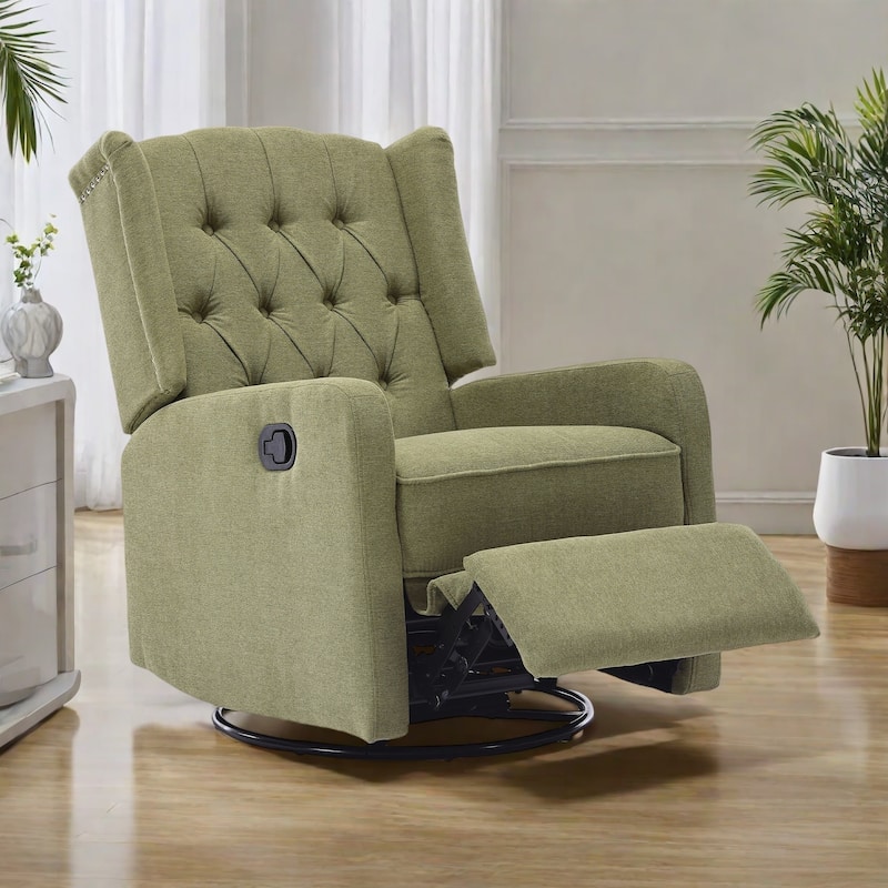 Swivel Recliner Rocking Lounge Chair with Footrest, Glider Motion, and Ergonomic Design - Olive Green