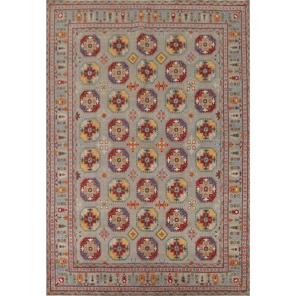 All-Over Gray Kazak Oriental Area Rug Wool Carpet - 8'4" x 11'4"