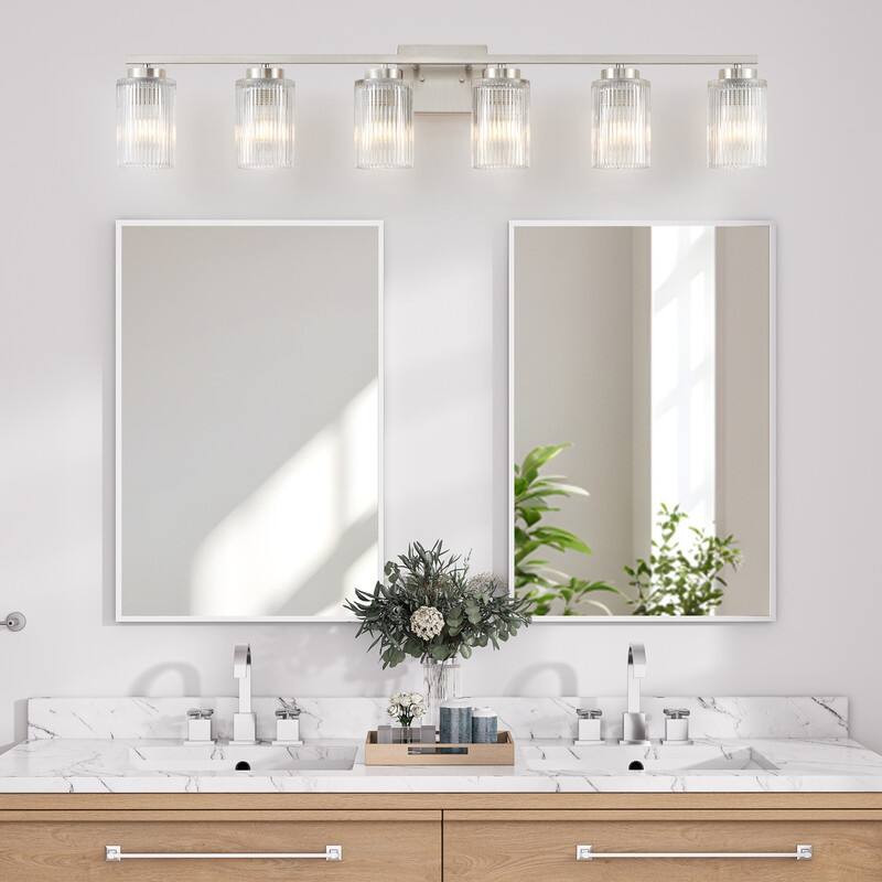KAWOTI Modern Vanity Light with Cylinder Ribbed Glass Shade