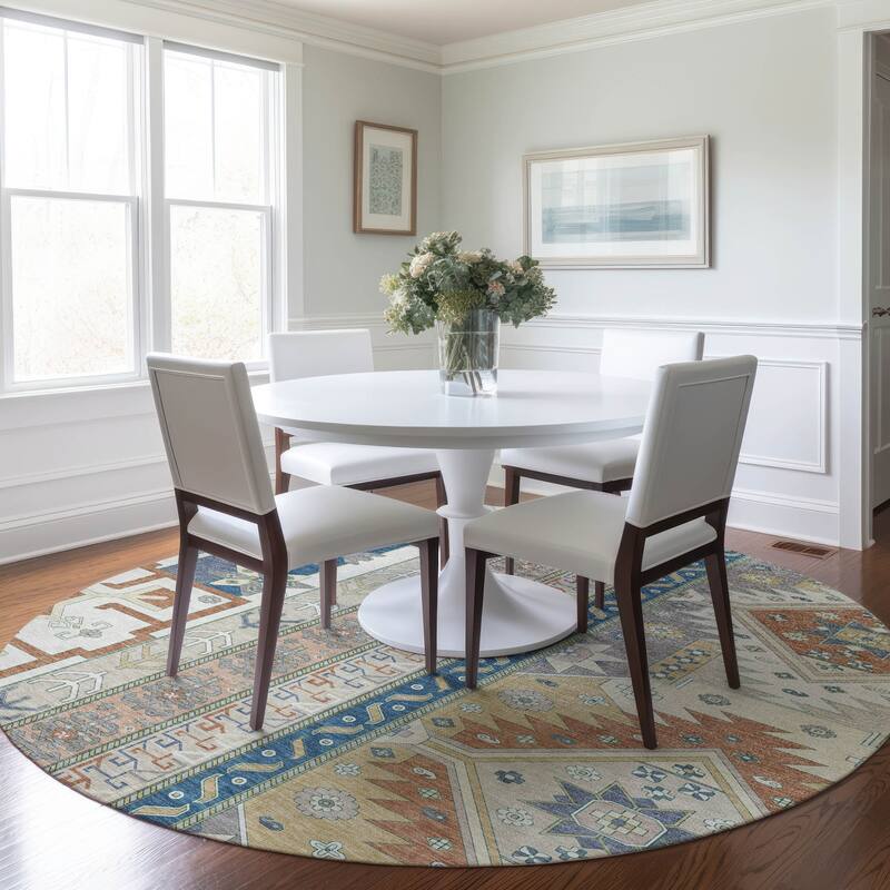 Machine Washable Indoor/ Outdoor Boho Tribal Chantille Rug