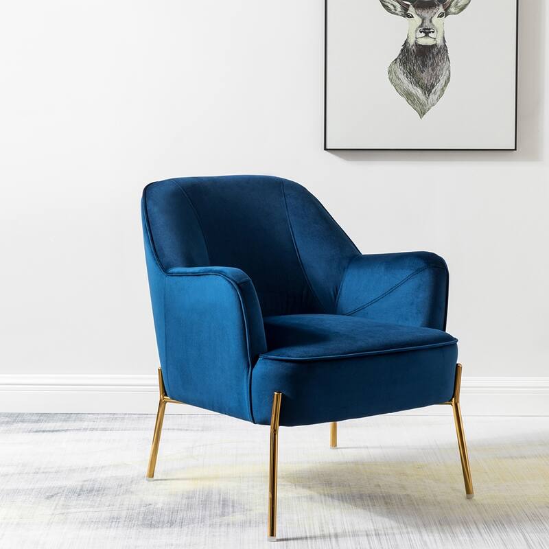 Barbara Modern Velvet Accent Chair for Bedroom with Metal Legs by HULALA HOME - Navy
