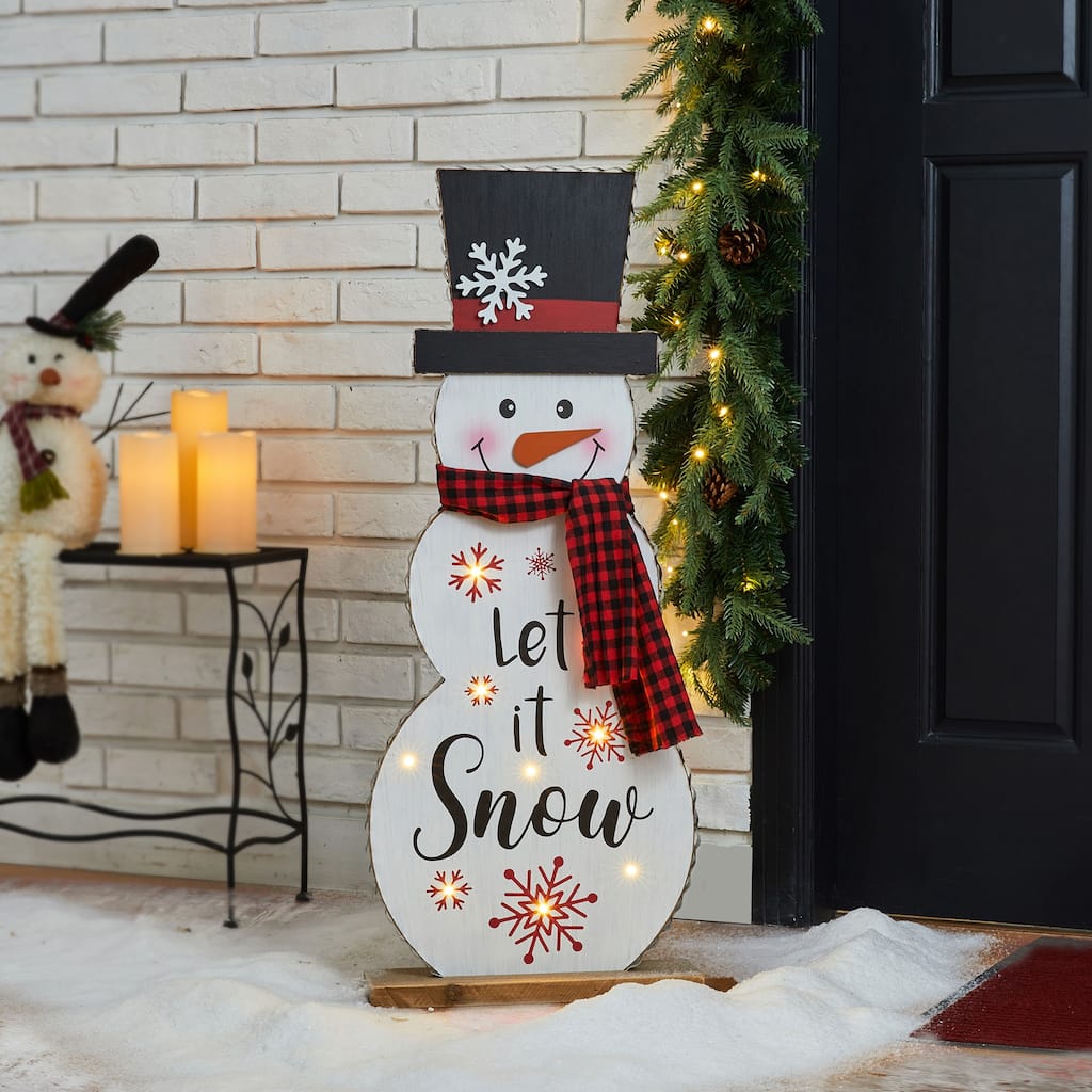 Glitzhome 36"H Lighted Wooden Christmas Snowman Or Santa Porch Decor