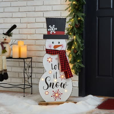 Glitzhome 36"H Lighted Wooden Christmas Snowman Or Santa Porch Decor