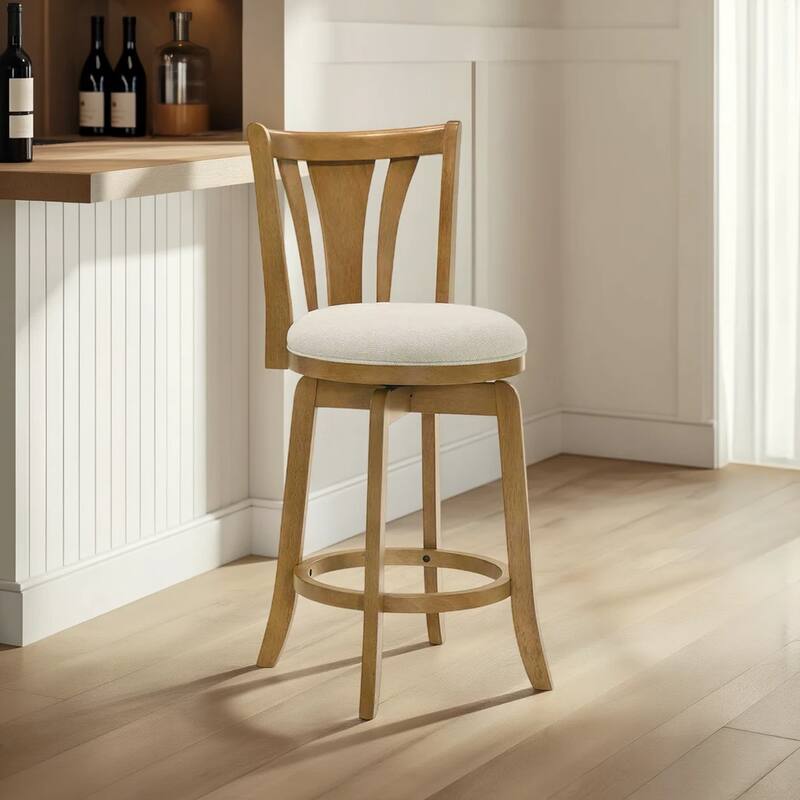Elle Modern Swivel Bar Stool, Upholstered Counter Height Chair with Wood Frame - Single - Ivory - Bar Height