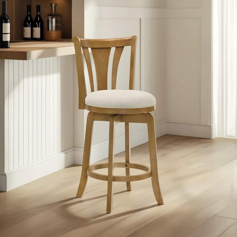 Elle Modern Swivel Bar Stool, Upholstered Counter Height Chair with Wood Frame