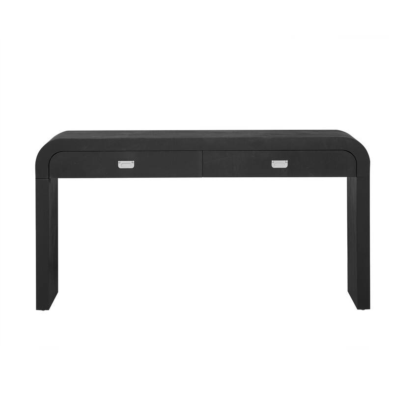 Wood Veneer Modern Entryway Table with Curved Table Top Edges, Accent Wood Grain Console Table with 2 Drawers