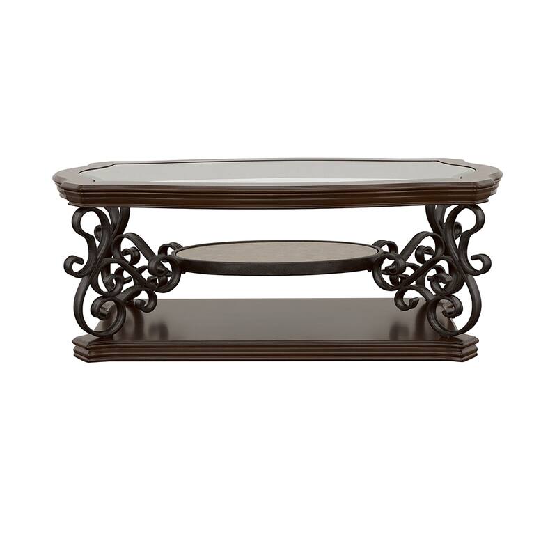 Laney 1-shelf Glass Top Rectangular Coffee Table Dark Merlot