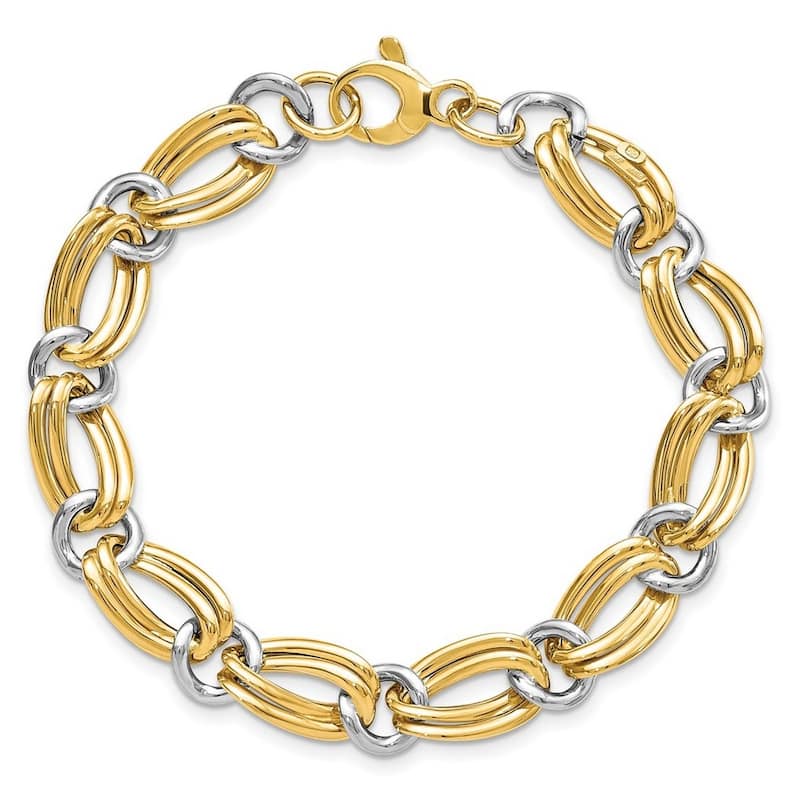 Curata 10mm 14k Two tone Gold Hollow Polished Bracelet 7.5 Inch