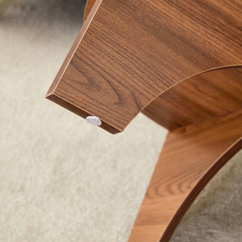 GDFStudio Marcellus Tempered Glass Coffee Table with Wood Legs and Fan-Shaped Pedestal Design