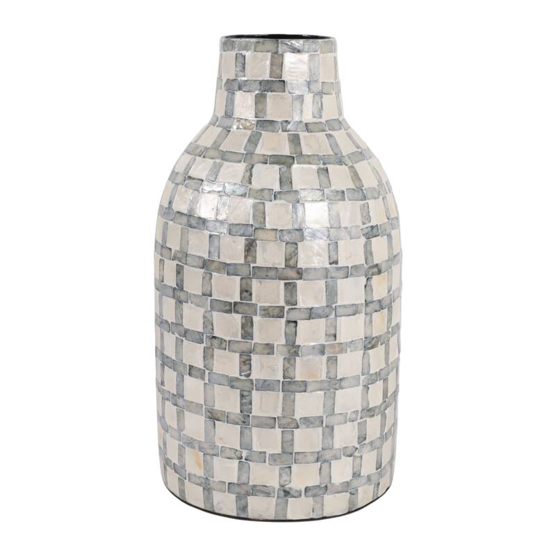 Mosaic Capiz Vase with Checkered Pattern - Tall Flower Vase