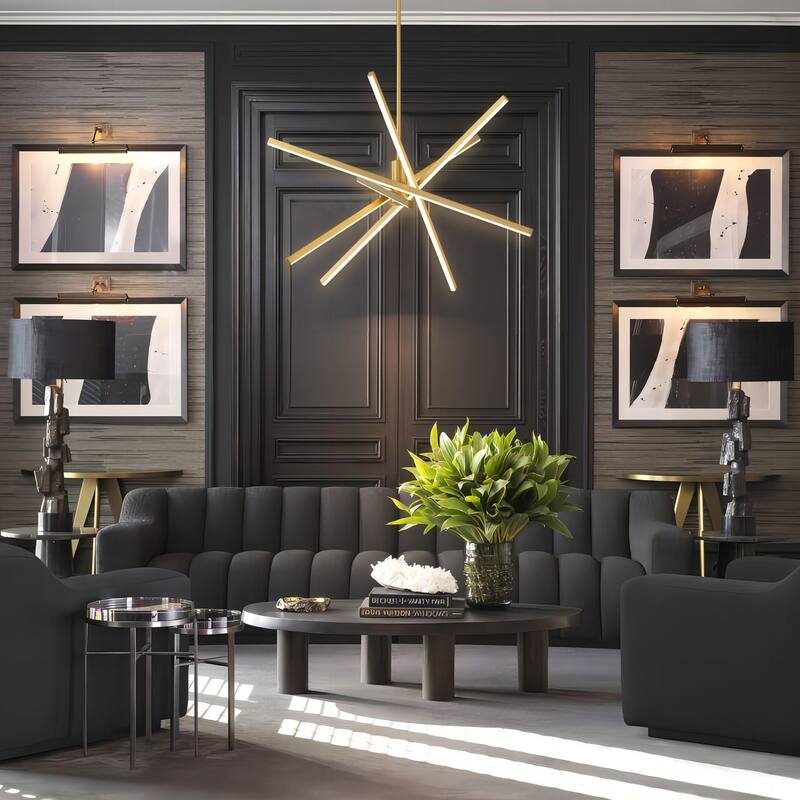 5-Light Modern Sputnik Linear Pendant Lights Integrated LED Kitchen Island Lighting