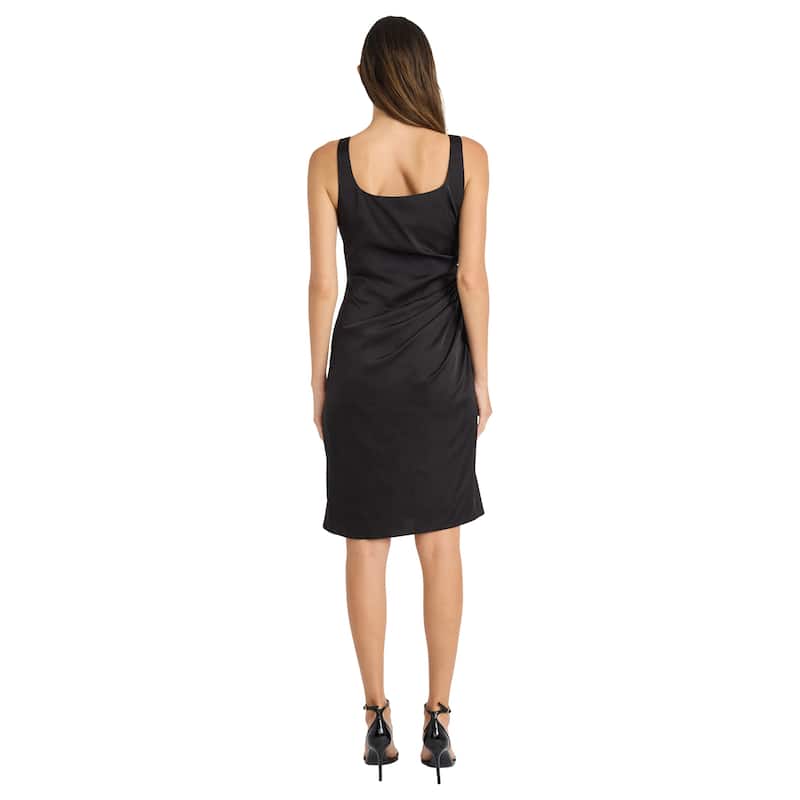 Maggy London Square Neck Sleeveless Sheath Dress With Side Ruffle And Side Zipper