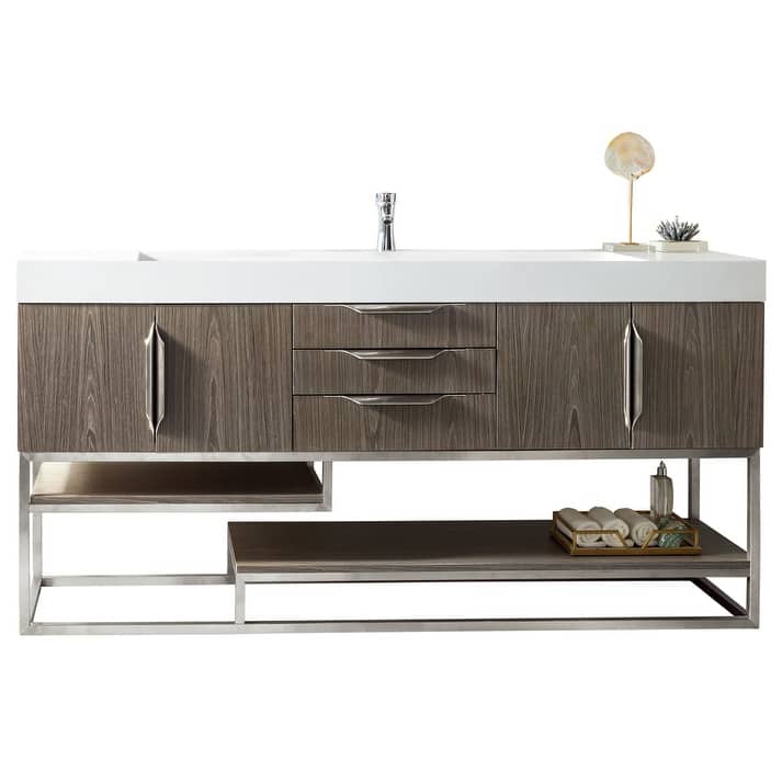 James Martin Vanities Columbia 72" Single Vanity, Ash Gray with Brushed Nickel Hardware