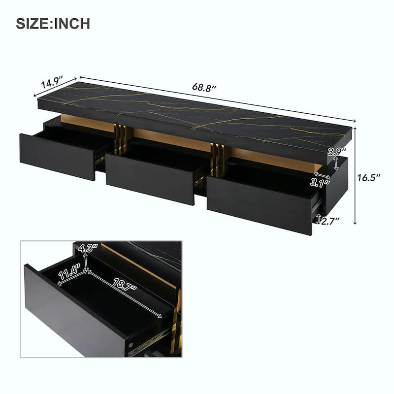 Luxury TV Stand with High Gloss Faux Marble Top for TVs Up to 78''