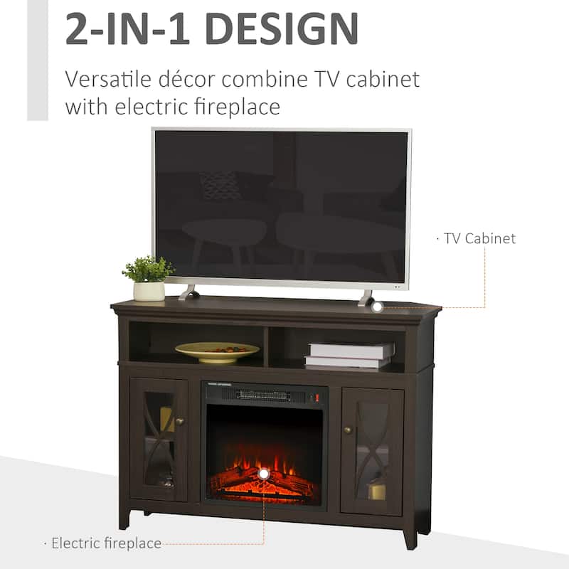 HOMCOM 2-IN-1 Wood Corner TV Stand with Media Center Console and Electric Fireplace, Fits 65'' TV