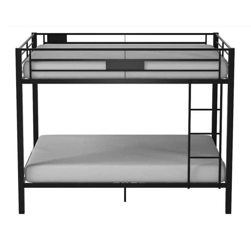 Queen over Queen Size Metal Bunk Bed with Ladder and Fence for Bedroom