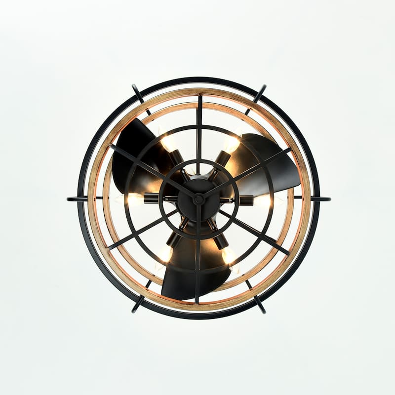 Amable 26 Inch Farmhouse and Industrial Style Matte Black Finish Lighted Ceiling Fandelier with Remote
