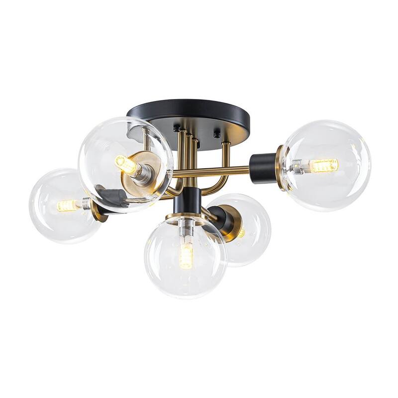5-Light Tiered Glass Globe Sputnik Semi Flush Ceiling Light 21.3in
