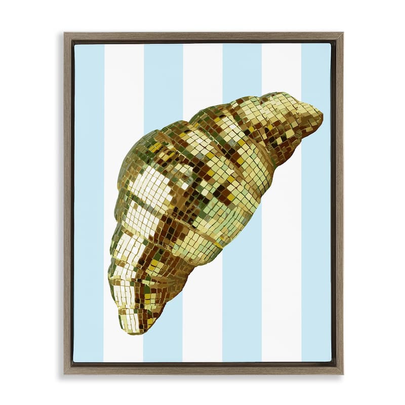 Stupell Disco Croissant & Blue Stripes Framed Floater Canvas Wall Art Design By Lil' Rue - 25 x 31 - Brown