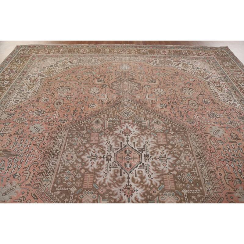 Hand Knotted Oriental 100% Wool Carpet Traditional Medallion Pink Tabriz Area Rug - 12' 5'' X 9' 9''
