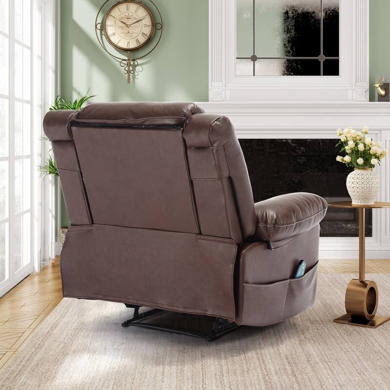 Breathable Leather Manual Recliner for Adults, Modern Living Room Single Recliner Sofa with Massage & Heat and Side Pocket